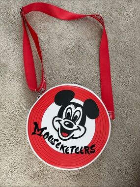 Loungefly Red White Black Mickey Mouseketeers Round Crossbody Bag